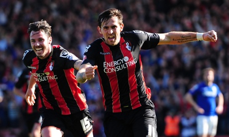 Charlie Daniels celebrates after scoring Bournemouth's fourth goal.