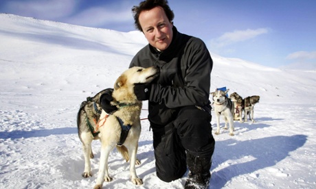 David Cameron hugs a husky