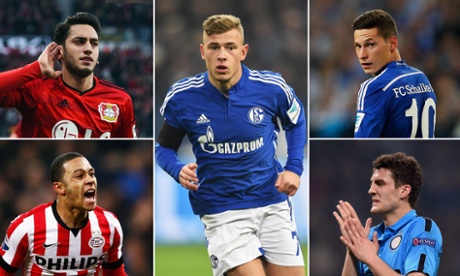 Clockwise from top left: Bayer Leverkusen's Hakan Calhanoglu, Schalke's Max Meyer and Julian Draxler, Mateo Kovacic of Internazionale and PSV's Memphis Depay.