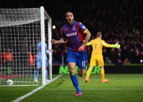 Glenn Murray of Crystal Palace celebrates scoring the controversial opening goal.