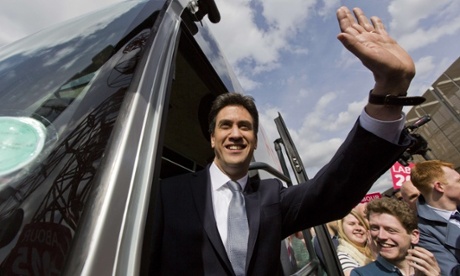 Ed Miliband aboard the Labour battle bus in east London last week.