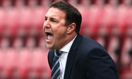Malky Mackay shouts in frustration during Wigan's defeat to Derby.