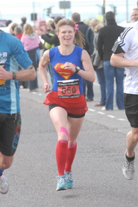 Kim Lo finishing the Brighton marathon in 2012.