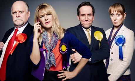 Ballot Monkeys: Trevor Cooper (Labour), Sarah Hadland (Ukip), Ben Miller (Lib Dem) and Hattie Morahan (Conservative)