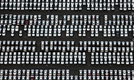 Cars being stored at Avonmouth Docks, England.