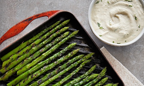 Yotam Ottolenghi's asparagus with aubergine mayonnaise.