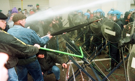 German farmers clash with the gendarmerie in a protest in Belgium.