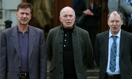 Former Kincora residents (left to right) Richard Kerr, Gary Hoy, and Clint Massey outside Belfast high court.