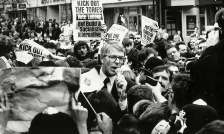 John Major uses the traditional hustings soapbox on the campaign trail in the 1992 general election.