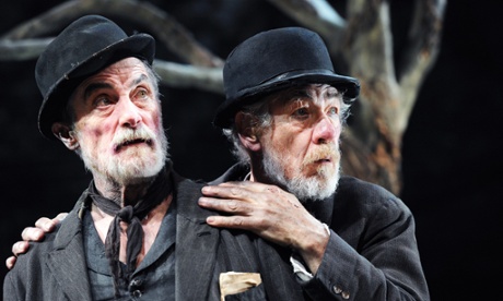Roger Rees as Vladimir and  Ian McKellen as Estragon in Waiting For Godot at Theatre Royal, Haymarket, London, in 2010.