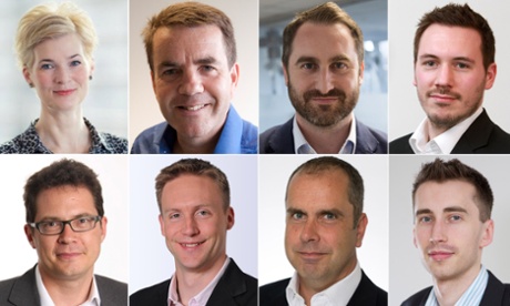 Behind the numbers … top row, from left: Michelle Harrison, Martin Boon, Damian Lyons and Adam Drummond. Bottom row: Ben Page, Joe Twyman, Andrew Hawkins and Laurence Stellings