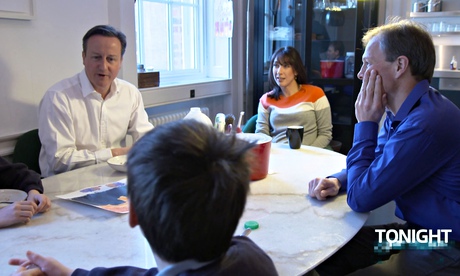David Cameron with family and Tom Bradby in Spotlight – David Cameron: Tonight. Photograph: ITV