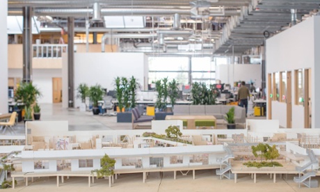 Burolandschaft reborn? … A model of Frank Gehry's new Facebook HQ, on display inside the new Facebook HQ.