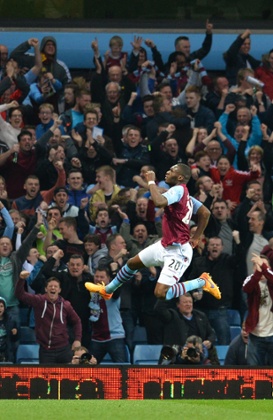 Christian Benteke celebrates scoring.