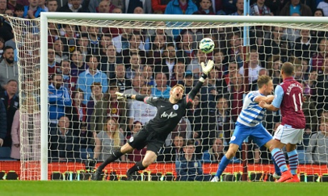 Robert Green cannot reach the shot from Christian Benteke as Villa equalise.