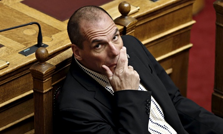 Greek Finance Minister Varoufakis looks on during a parliamentary session in Athens