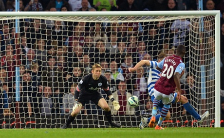Christian Benteke scores Ason Villa's second goal.