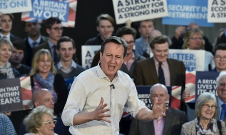 David Cameron delivers a speech to Conservative supporters at an election campaign event in Wadebridge, Cornwall, on Tuesday.