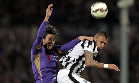 Alberto Aquilani of ACF Fiorentina fights for the ball with Arturo Vidal of Juventus FC during the TIM cup match between ACF Fiorentina and Juventus FC.