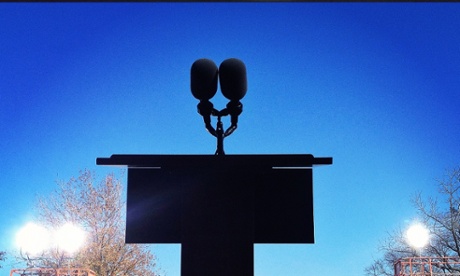 Empty podium and microphone