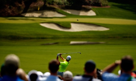 Rory McIlroy hits a shot during a practice round at Augusta.
