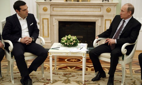 Russian President Vladimir Putin meets Greek Prime Minister Alexis Tsipras at the Kremlin on April 8, 2015 in Moscow, Russia.
