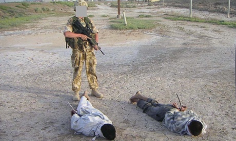 Iraqis being guarded by a British soldier that was shown at the Al-Sweady Inquiry, long-running inquiry into claims that British troops killed and tortured Iraqi civilians.