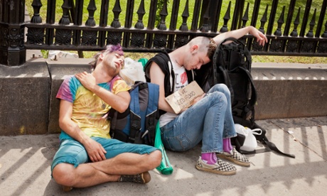 Teenagers begging in New York.
