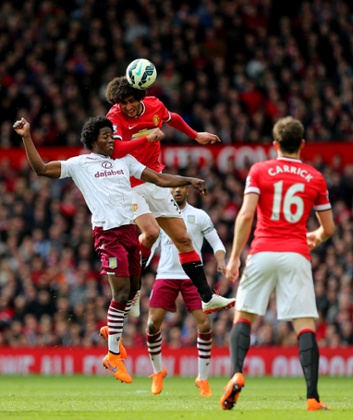 Marouane Fellaini, centre, contests almost twice as many aerial balls as any other midfielder.