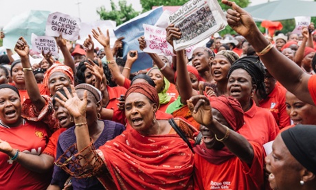 Women protesting on the streets of Nigeria in response to the mass kidnapping of girls in 2014
