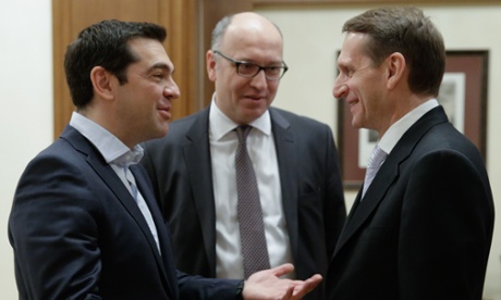Greek prime minister Alexis Tsipras meets Sergei Naryshkin, the speaker of the lower house of the Russian parliament.