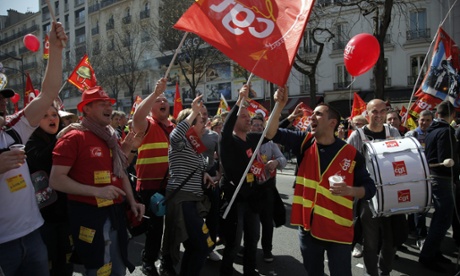 Demonstrators in Paris protest against reforms by the Socialist-led government.