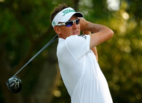Ian Poulter hits off the second tee.