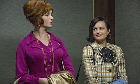 Falling out in the lift … Joan (Christina Hendricks) and Peggy (Elisabeth Moss) in Mad Men. Photogra