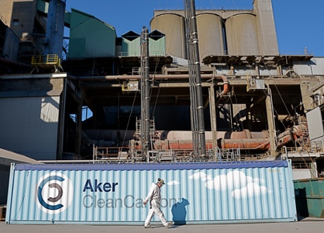 A carbon capture and storage (CCS) project, run by Aker Clean Carbon, at Norcem cement plant in Brevik, Norway.