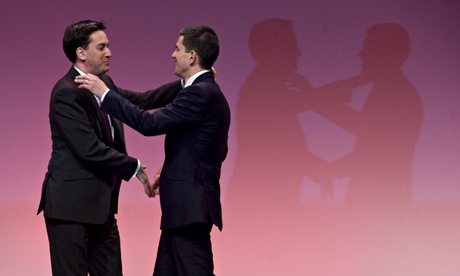 Ed and David Miliband shake hands at the leadership election