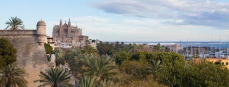 The view across to Palma Cathedral from Hostal Cuba’s Sky Bar, Palma