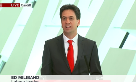 Ed Miliband speaking in Cardiff