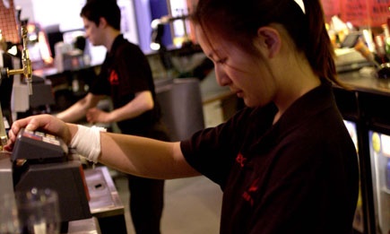 Students working in coffee shop
