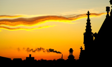Panorama of the Birmingham city at sunset, UK 