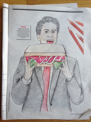 Ed Miliband eating a giant bacon sandwich