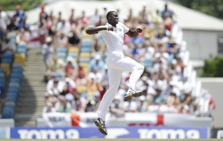 Jason Holder reacts after catching Ian Bell for another English duck.