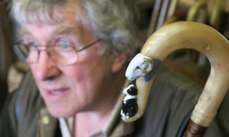 One of Bob Beaty's walking sticks, with carvings  painted by his wife Marjorie