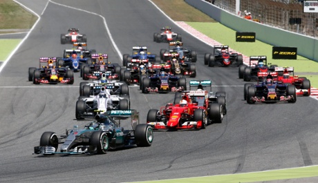 Nico Rosberg leads at the start.