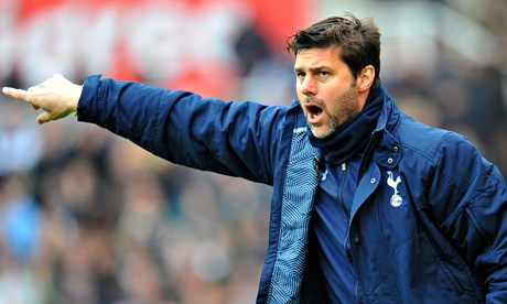 The Tottenham Hotspur manager Mauricio Pochettino urges his team on against Stoke City at Britannia 