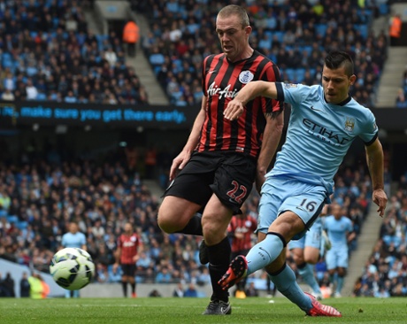 Sergio Aguero attempts a shot.