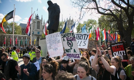 Protest against newly elected Conservative government in central London.