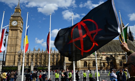 Anti-cuts protesters at Westminster on 9 May.