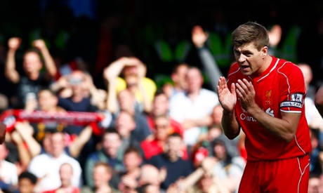 Steven Gerrard celebrates after scoring the equaliser.