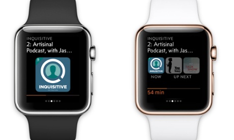 Before and after shots of Overcast's Apple Watch redesign.
